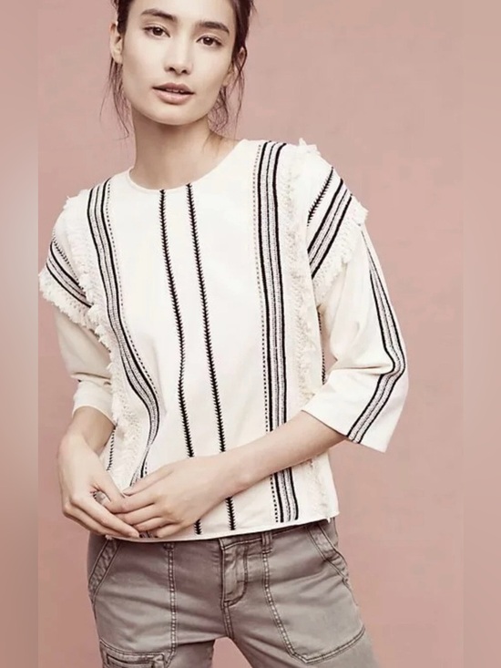 Anthropologie Tops - Women’s Anthropologie Eri + Ali Santillana Black & Cream Striped Cropped Top